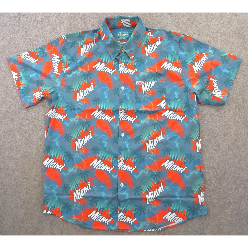 Dixxon Shirt Mens Extra Large Green Button Up Miami Vice Print AOP Short Sleeve